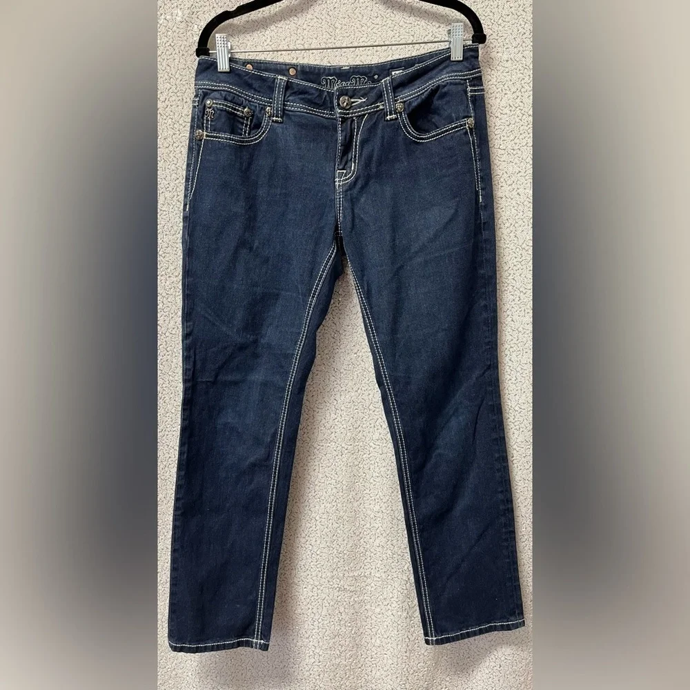 MISS ME Easy Skinny JE5735ESN Fleur de Lis Stretch BLING Dark Wash | size 28